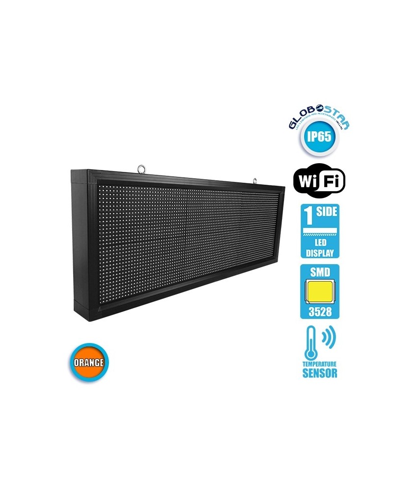 GLOBOSTAR® DISPLAY 90274 Κυλιόμενη Ψηφιακή Επιγραφή P10 Μονής Όψης LED AC 220-240V Αδιάβροχο IP54 Πορτοκαλί - WiFi Control μέσω FK APP - Αισθητήρας Θερμοκρασίας & Υγρασίας - Μ104 x Π9 x Υ40cm - 2 Χρόνια Εγγύηση